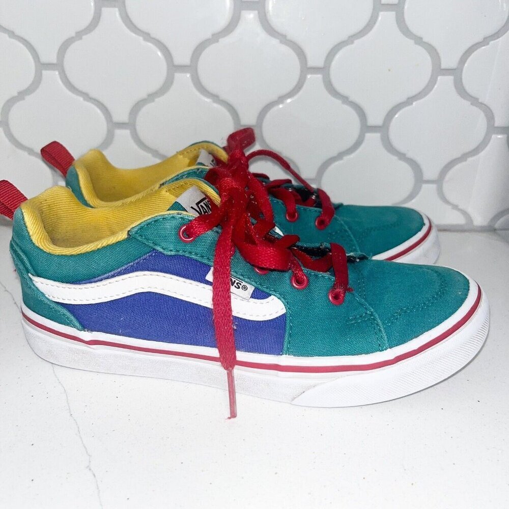 Vans Old Skool Green Red & Blue Colorblock Lace Up Kid's Sneakers Youth Size 3